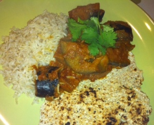Aubergine tikka masala with homemade chapati (just flour and water!)